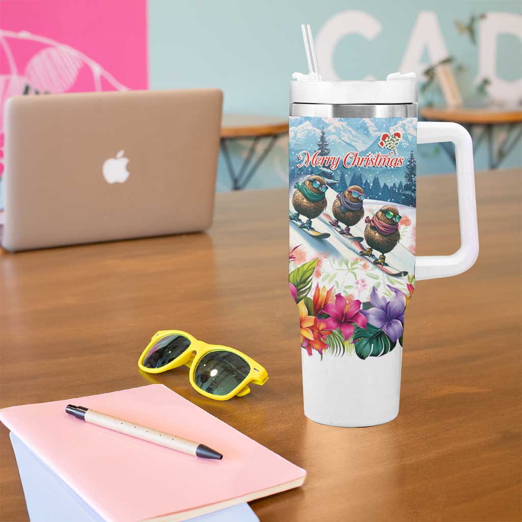 New Zealand Merry Christmas Tumbler With Handle Kiwi Birds Snow Boarding-Vibrant Tropical Flower LT03 - Polynesian Pride
