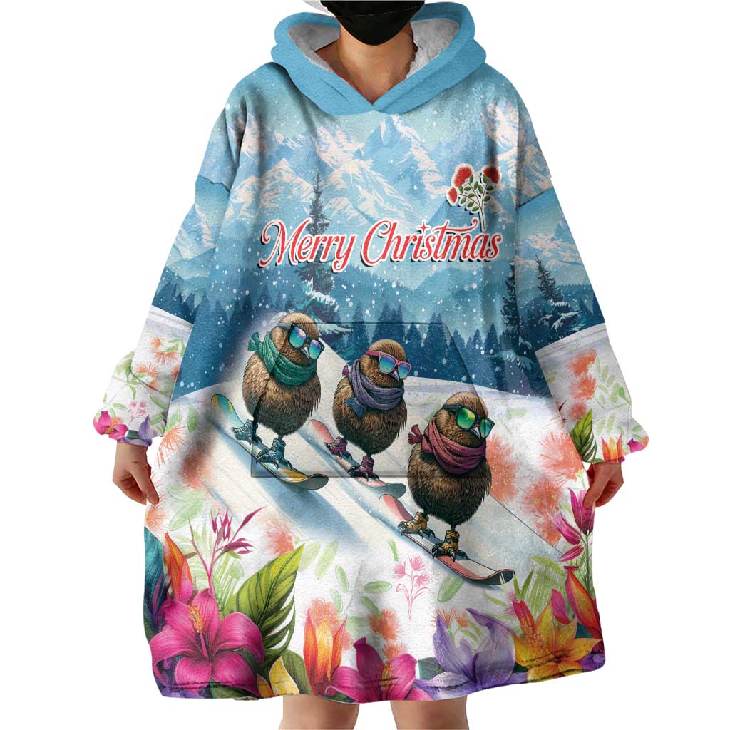 New Zealand Merry Christmas Wearable Blanket Hoodie Kiwi Birds Snow Boarding-Vibrant Tropical Flower LT03 - Polynesian Pride