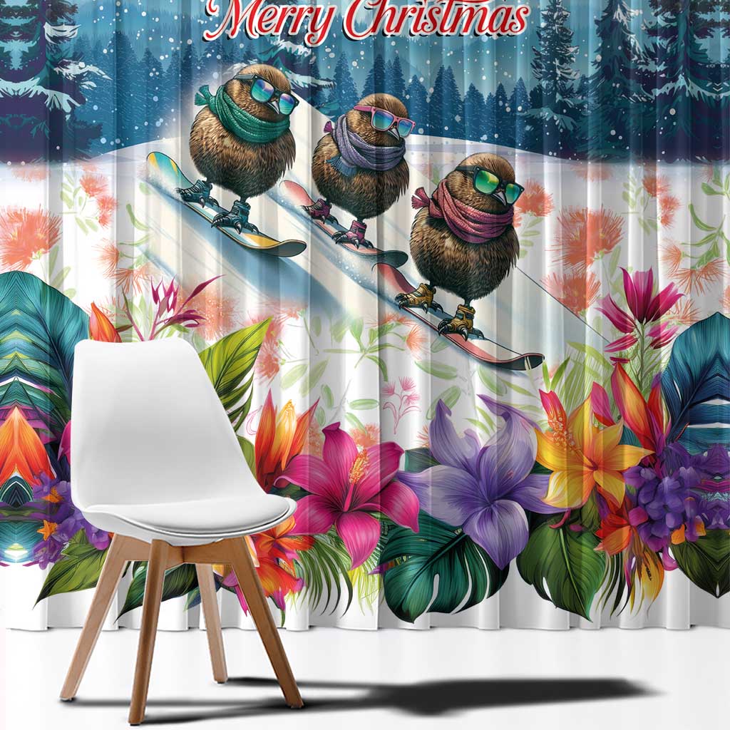 New Zealand Merry Christmas Window Curtain Kiwi Birds Snow Boarding-Vibrant Tropical Flower LT03 - Polynesian Pride