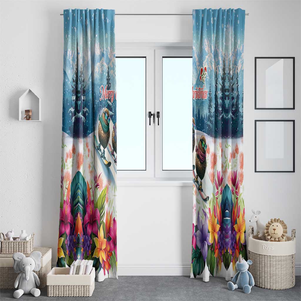New Zealand Merry Christmas Window Curtain Kiwi Birds Snow Boarding-Vibrant Tropical Flower LT03 - Polynesian Pride