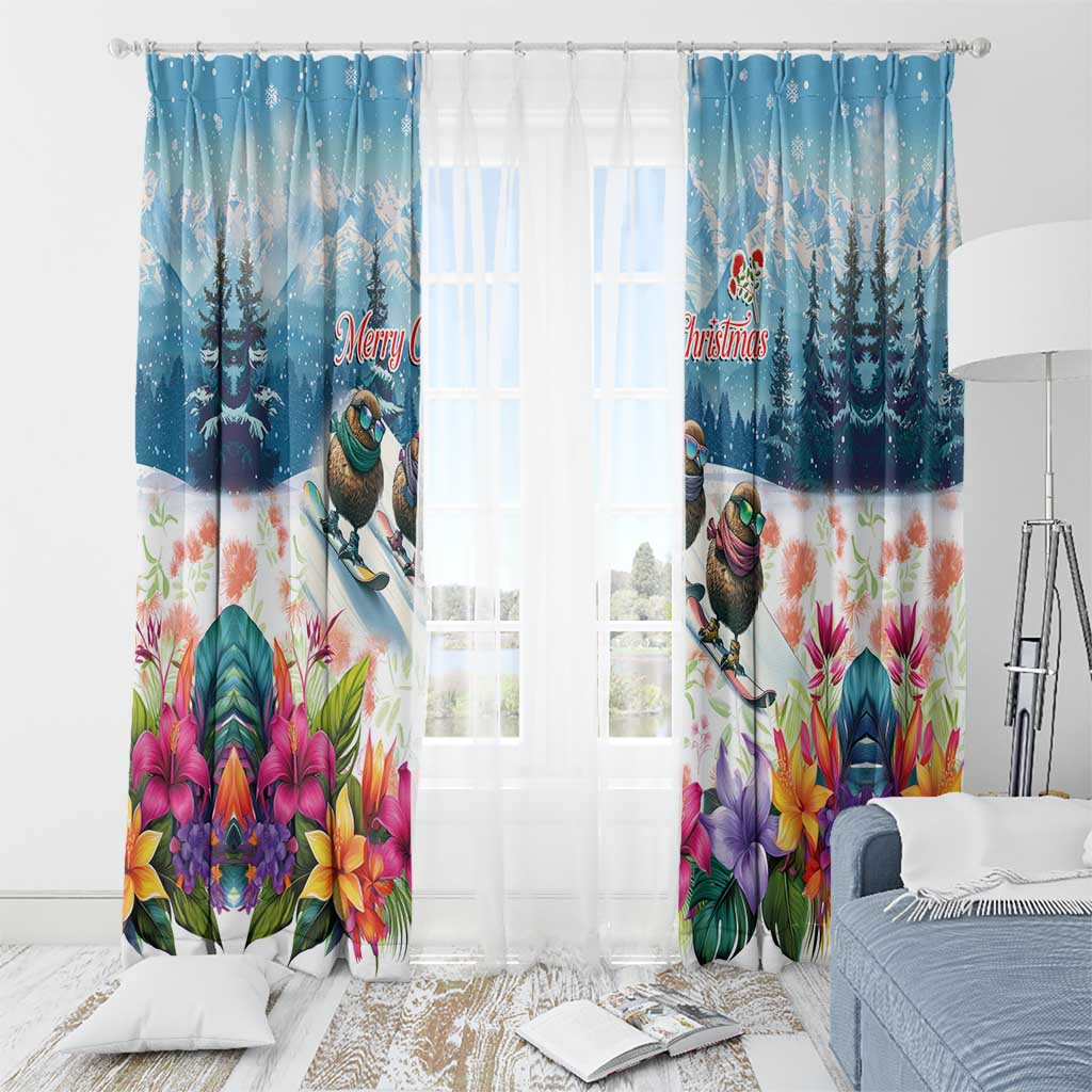 New Zealand Merry Christmas Window Curtain Kiwi Birds Snow Boarding-Vibrant Tropical Flower LT03 - Polynesian Pride