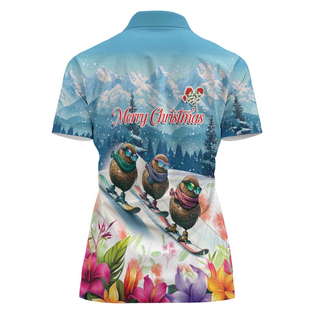 New Zealand Merry Christmas Women Polo Shirt Kiwi Birds Snow Boarding-Vibrant Tropical Flower - Polynesian Pride