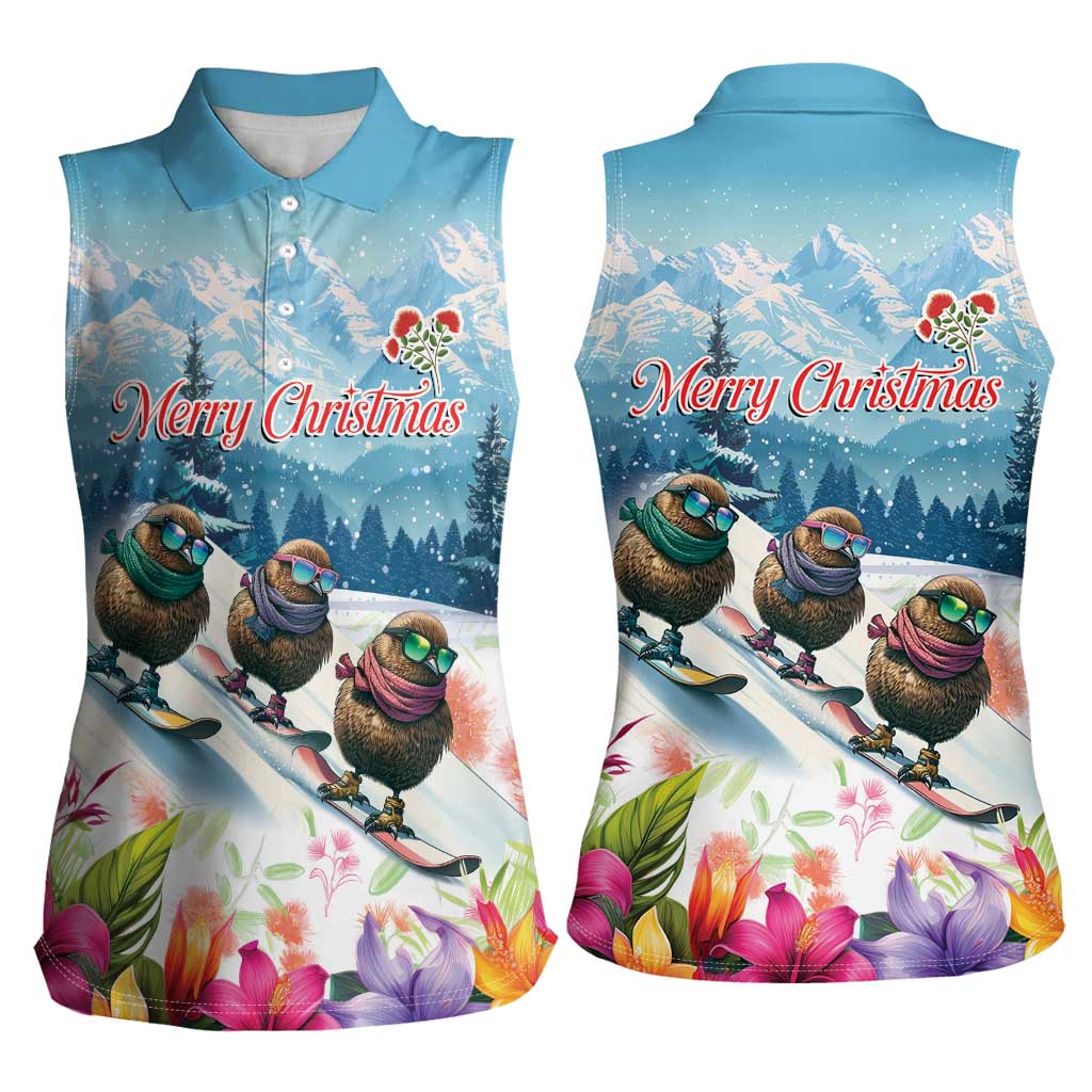 New Zealand Merry Christmas Women Sleeveless Polo Shirt Kiwi Birds Snow Boarding-Vibrant Tropical Flower LT03 - Polynesian Pride