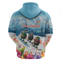 New Zealand Merry Christmas Zip Hoodie Kiwi Birds Snow Boarding-Vibrant Tropical Flower LT03 - Polynesian Pride