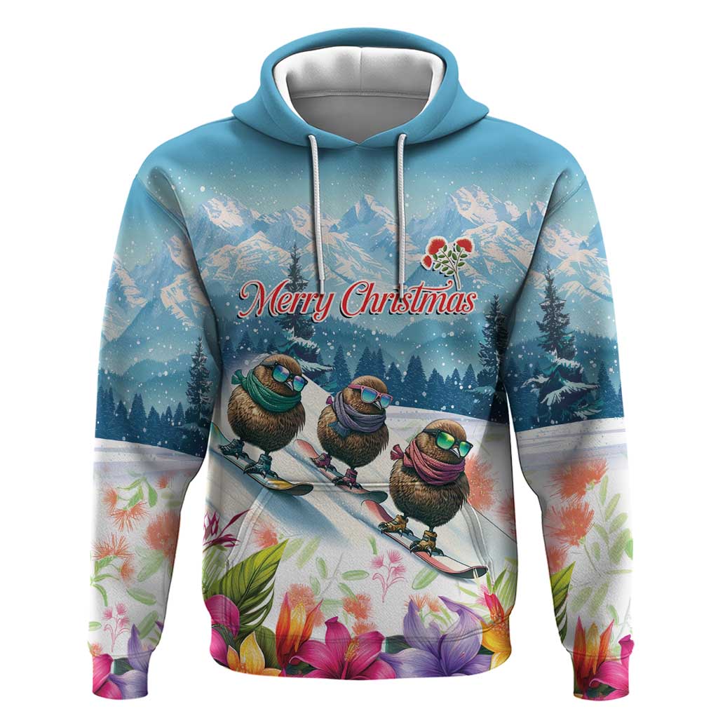 New Zealand Merry Christmas Zip Hoodie Kiwi Birds Snow Boarding-Vibrant Tropical Flower LT03 Pullover Hoodie White - Polynesian Pride