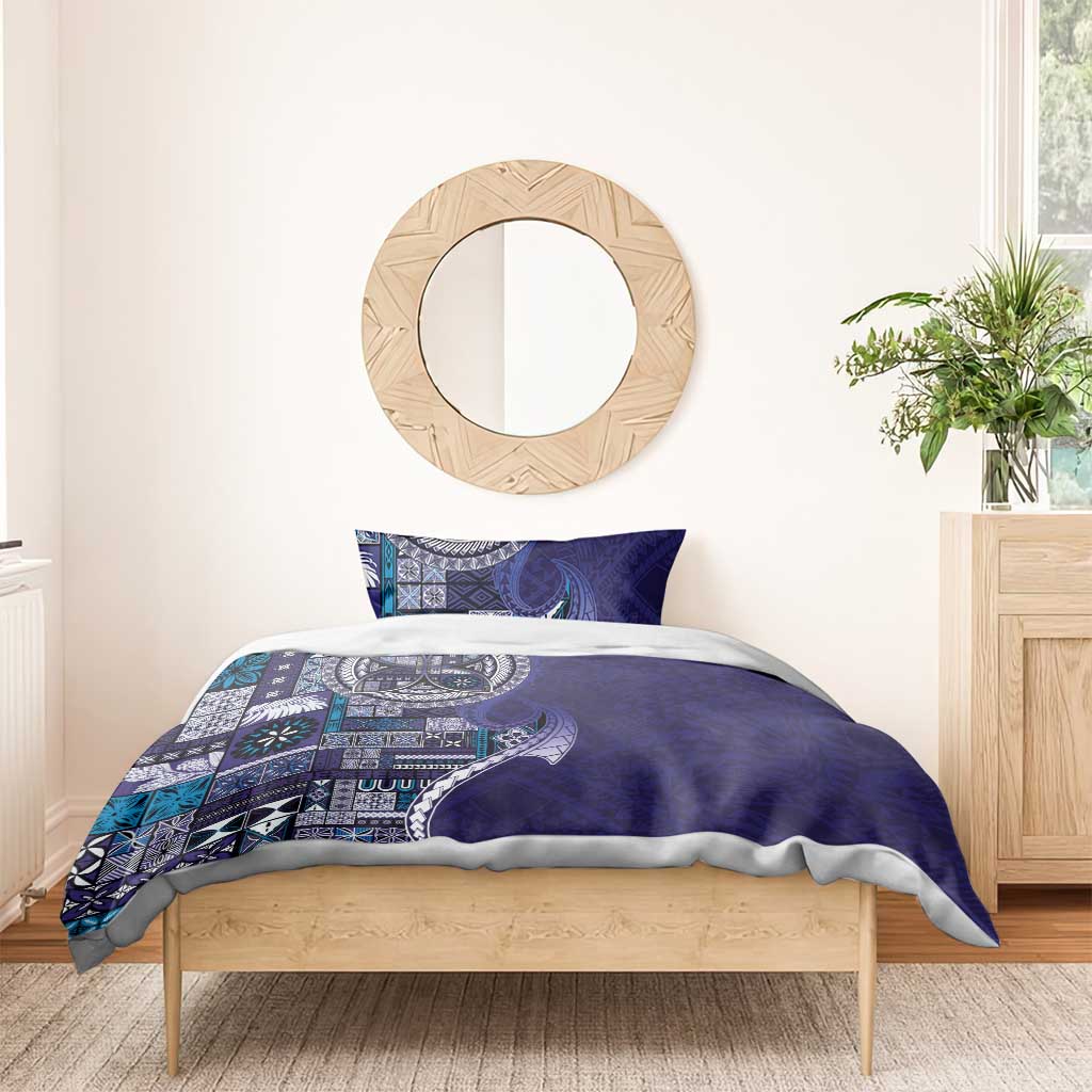 Samoan Siapo Art Tattoo Polynesian Pattern Bedding Set Navy Color - Polynesian Pride