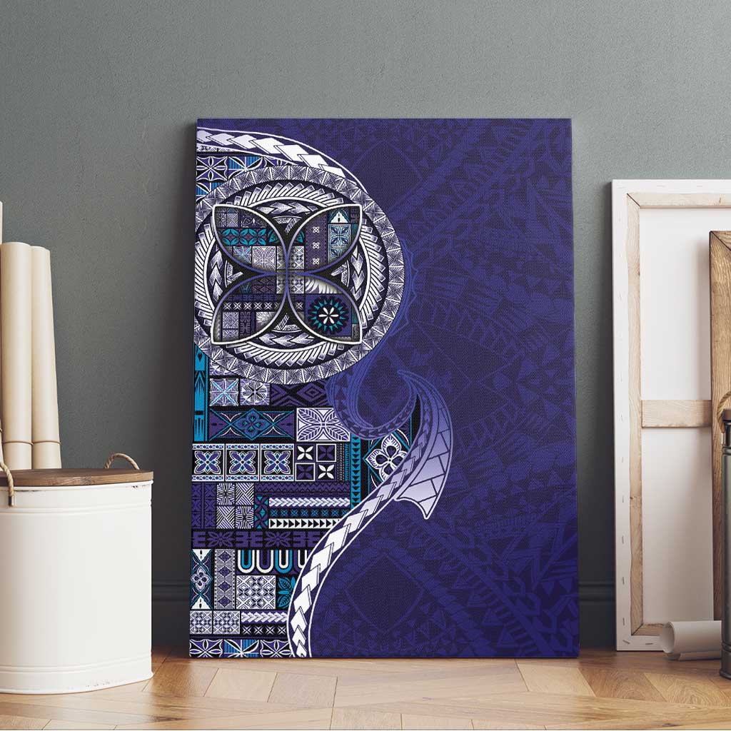 Samoan Siapo Art Tattoo Polynesian Pattern Canvas Wall Art Navy Color - Polynesian Pride