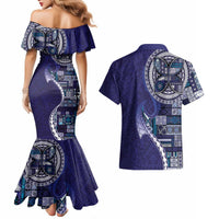 Samoan Siapo Art Tattoo Polynesian Pattern Couples Matching Mermaid Dress and Hawaiian Shirt Navy Color LT03 - Polynesian Pride