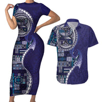 Samoan Siapo Art Tattoo Polynesian Pattern Couples Matching Short Sleeve Bodycon Dress and Hawaiian Shirt Navy Color LT03 Navy - Polynesian Pride