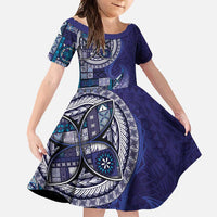 Samoan Siapo Art Tattoo Polynesian Pattern Family Matching Mermaid Dress and Hawaiian Shirt Navy Color LT03 Daughter's Dress Navy - Polynesian Pride