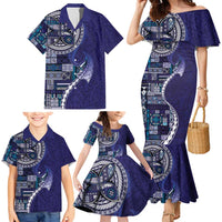 Samoan Siapo Art Tattoo Polynesian Pattern Family Matching Mermaid Dress and Hawaiian Shirt Navy Color LT03 - Polynesian Pride
