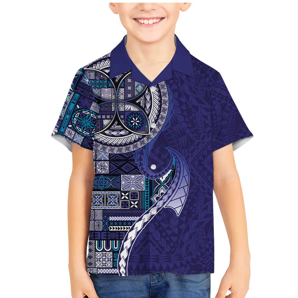 Samoan Siapo Art Tattoo Polynesian Pattern Family Matching Mermaid Dress and Hawaiian Shirt Navy Color LT03 Son's Shirt Navy - Polynesian Pride