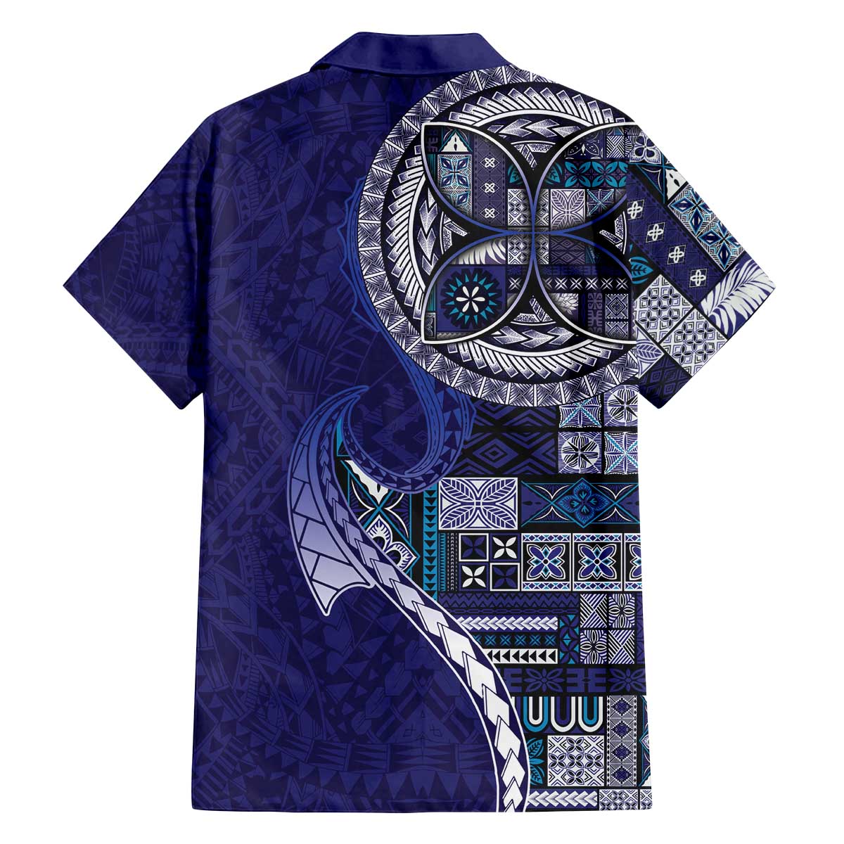 Samoan Siapo Art Tattoo Polynesian Pattern Family Matching Off The Shoulder Long Sleeve Dress and Hawaiian Shirt Navy Color LT03 - Polynesian Pride