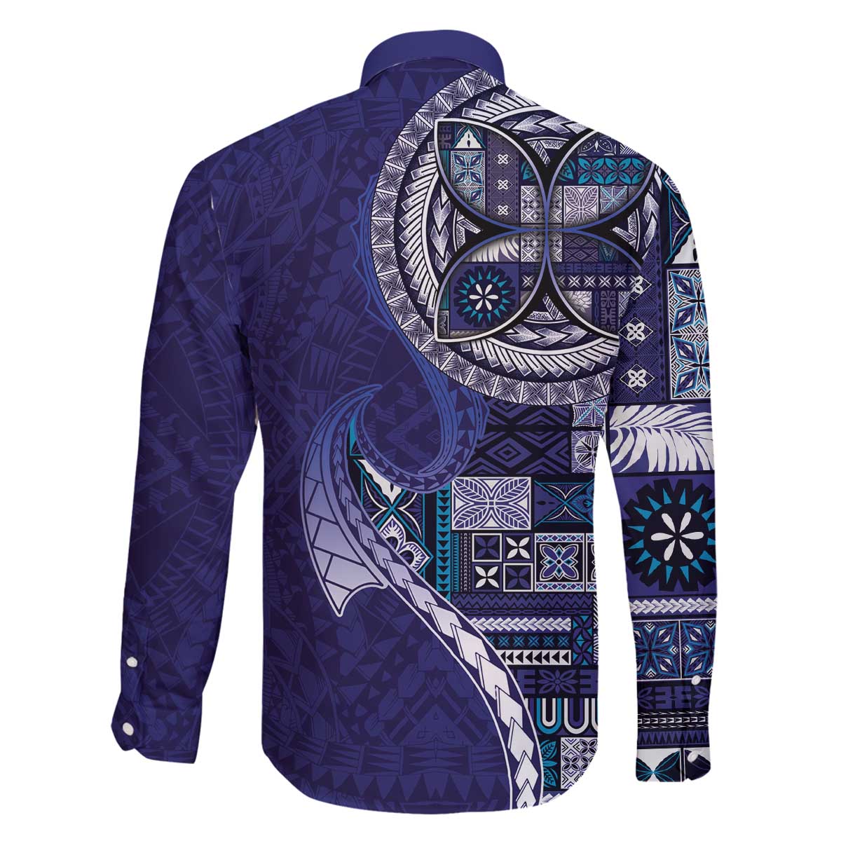 Samoan Siapo Art Tattoo Polynesian Pattern Family Matching Off The Shoulder Long Sleeve Dress and Hawaiian Shirt Navy Color LT03 - Polynesian Pride
