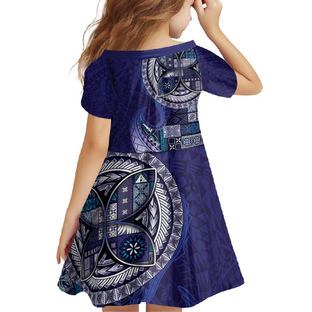 Samoan Siapo Art Tattoo Polynesian Pattern Family Matching Off Shoulder Maxi Dress and Hawaiian Shirt Navy Color LT03 - Polynesian Pride