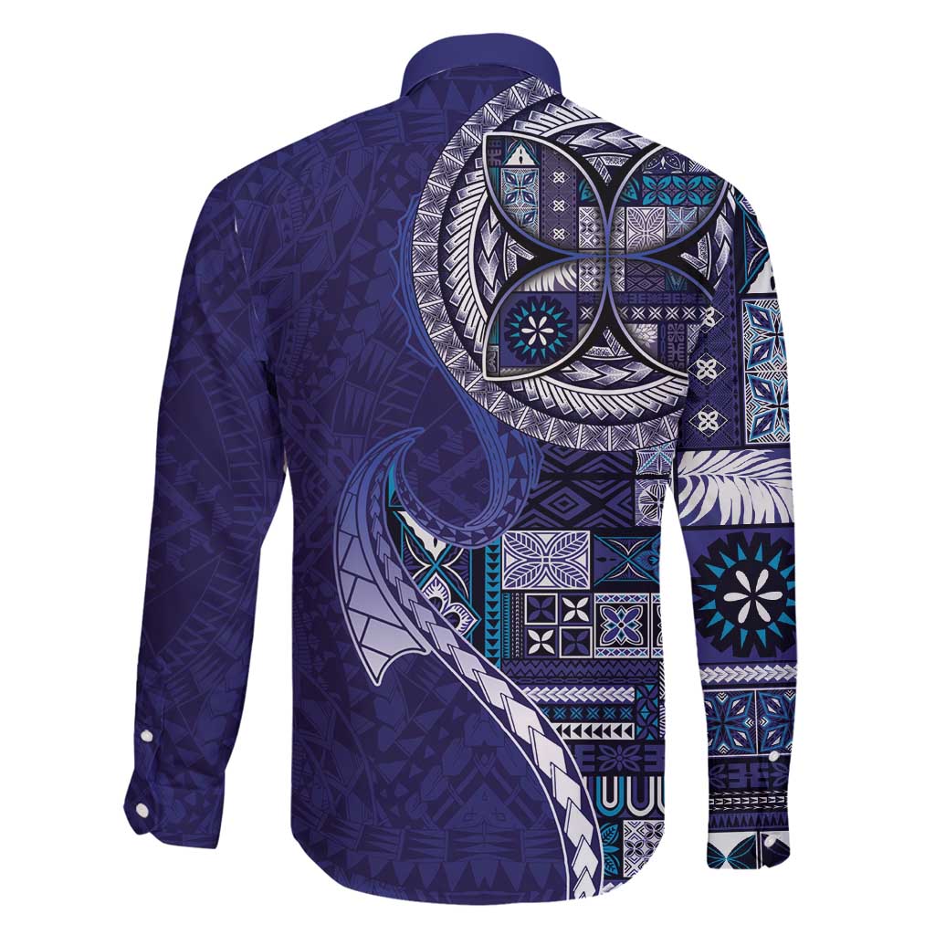 Samoan Siapo Art Tattoo Polynesian Pattern Family Matching Off Shoulder Maxi Dress and Hawaiian Shirt Navy Color LT03 - Polynesian Pride