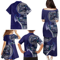 Samoan Siapo Art Tattoo Polynesian Pattern Family Matching Puletasi and Hawaiian Shirt Navy Color LT03 - Polynesian Pride