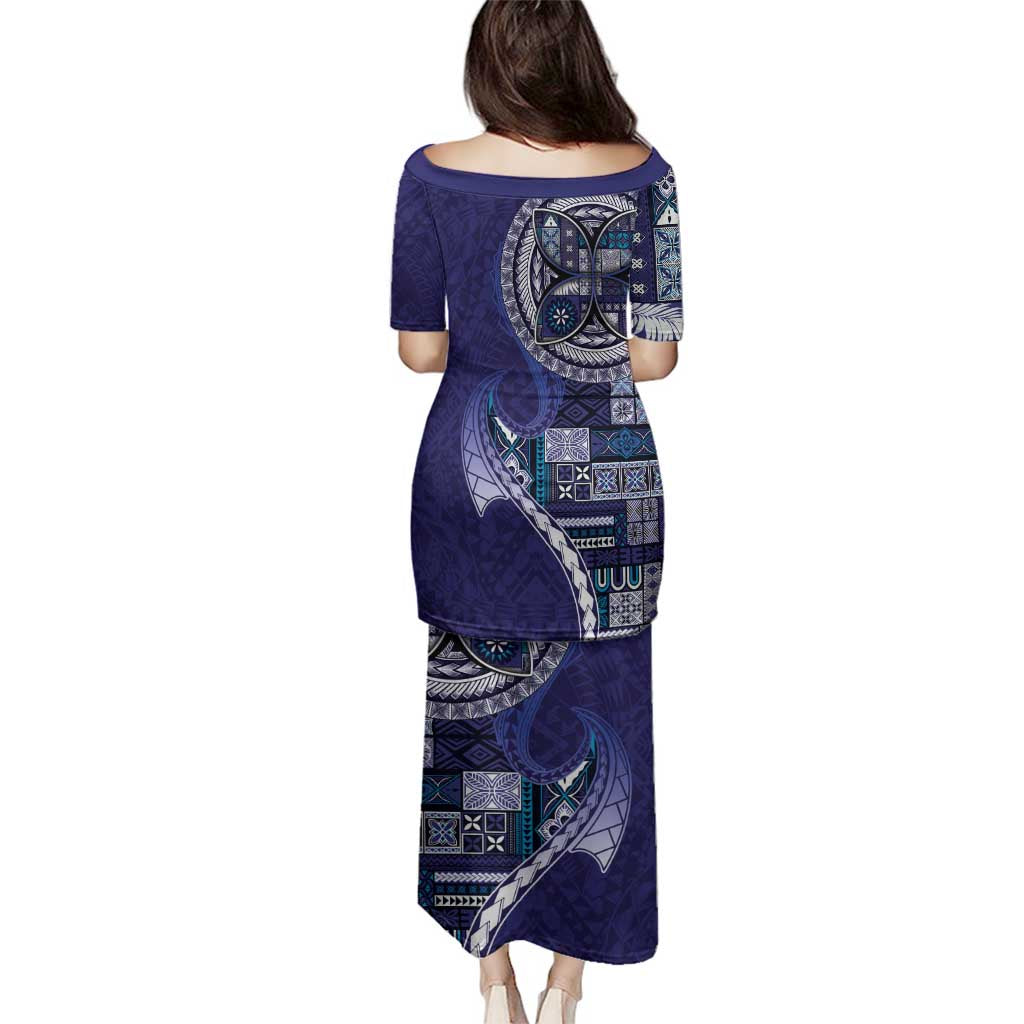 Samoan Siapo Art Tattoo Polynesian Pattern Family Matching Puletasi and Hawaiian Shirt Navy Color LT03 - Polynesian Pride