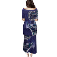 Samoan Siapo Art Tattoo Polynesian Pattern Family Matching Puletasi and Hawaiian Shirt Navy Color LT03 - Polynesian Pride