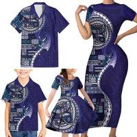 Samoan Siapo Art Tattoo Polynesian Pattern Family Matching Short Sleeve Bodycon Dress and Hawaiian Shirt Navy Color LT03 - Polynesian Pride