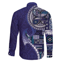 Samoan Siapo Art Tattoo Polynesian Pattern Family Matching Short Sleeve Bodycon Dress and Hawaiian Shirt Navy Color LT03 - Polynesian Pride