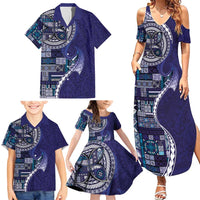 Samoan Siapo Art Tattoo Polynesian Pattern Family Matching Summer Maxi Dress and Hawaiian Shirt Navy Color LT03 - Polynesian Pride