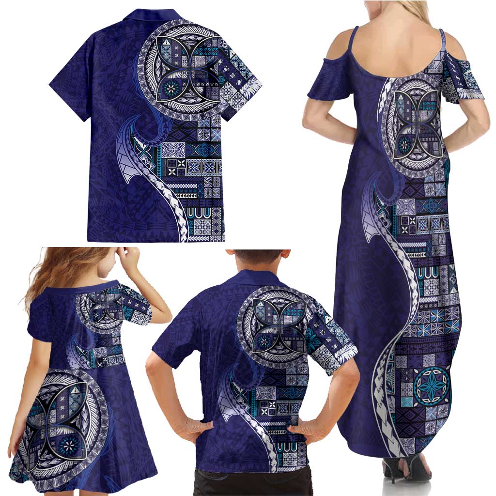 Samoan Siapo Art Tattoo Polynesian Pattern Family Matching Summer Maxi Dress and Hawaiian Shirt Navy Color LT03 - Polynesian Pride