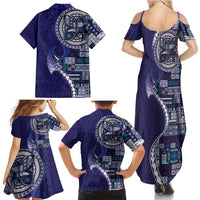 Samoan Siapo Art Tattoo Polynesian Pattern Family Matching Summer Maxi Dress and Hawaiian Shirt Navy Color LT03 - Polynesian Pride