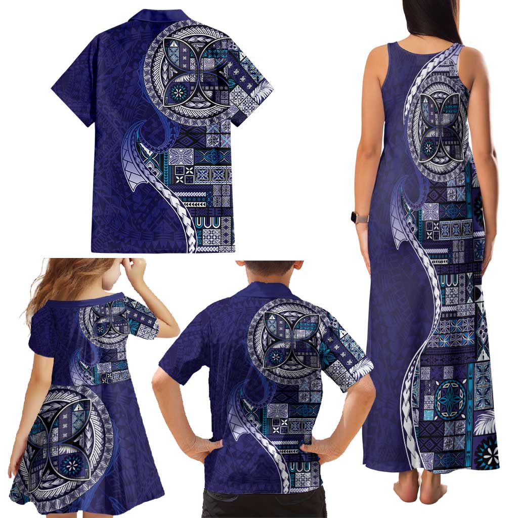Samoan Siapo Art Tattoo Polynesian Pattern Family Matching Tank Maxi Dress and Hawaiian Shirt Navy Color LT03 - Polynesian Pride