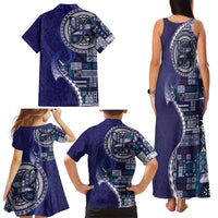Samoan Siapo Art Tattoo Polynesian Pattern Family Matching Tank Maxi Dress and Hawaiian Shirt Navy Color LT03 - Polynesian Pride