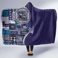 Samoan Siapo Art Tattoo Polynesian Pattern Hooded Blanket Navy Color LT03 One Size Navy - Polynesian Pride