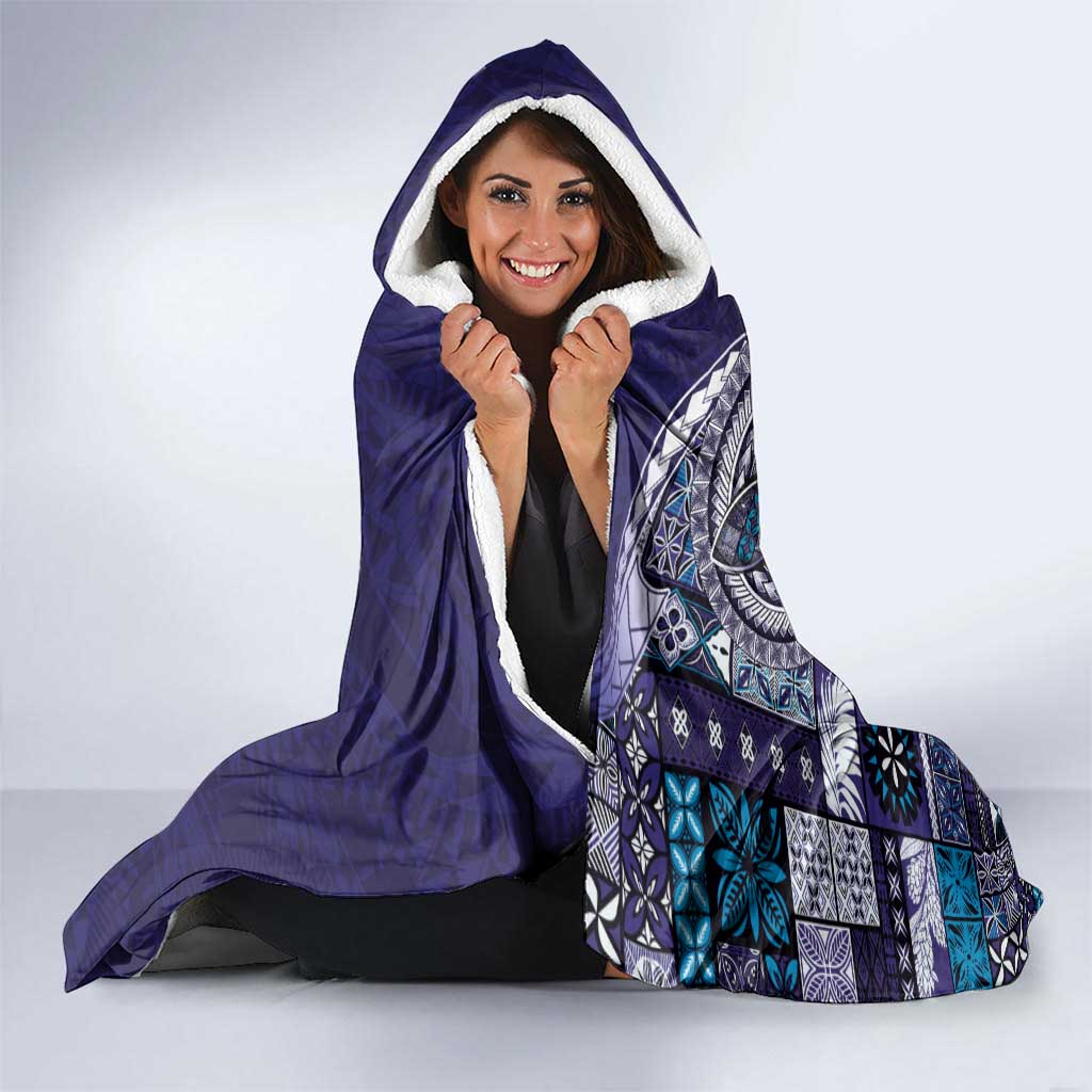 Samoan Siapo Art Tattoo Polynesian Pattern Hooded Blanket Navy Color LT03 - Polynesian Pride