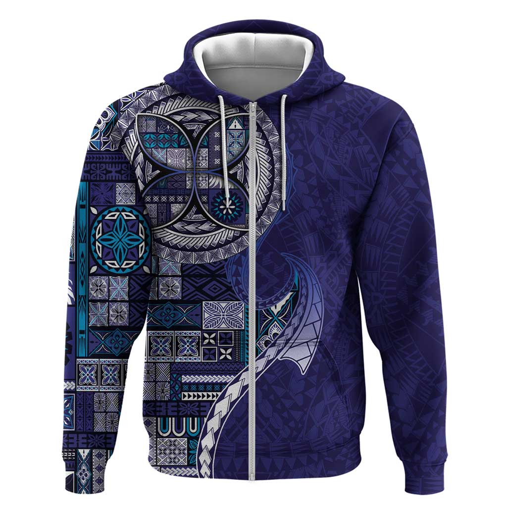 Samoan Siapo Art Tattoo Polynesian Pattern Hoodie Navy Color LT03 Zip Hoodie Navy - Polynesian Pride