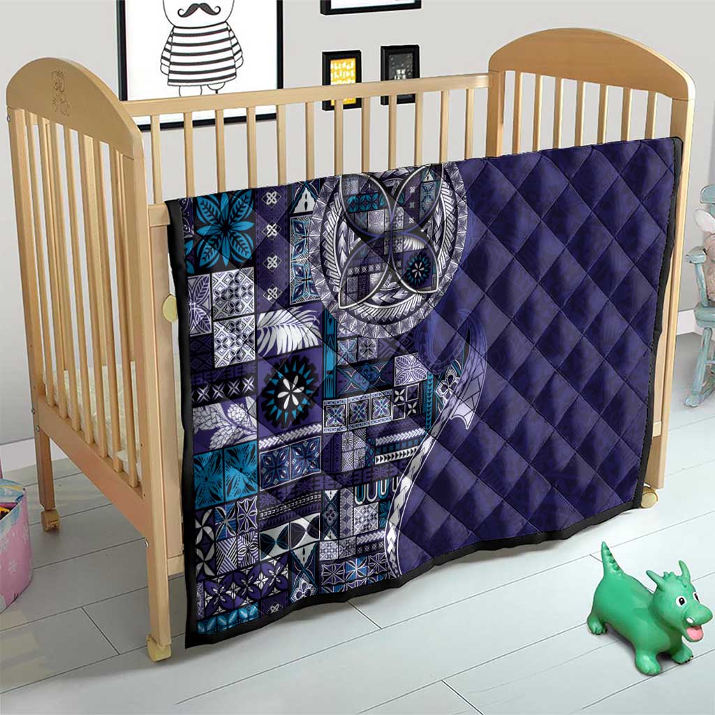 Samoan Siapo Art Tattoo Polynesian Pattern Quilt Navy Color - Polynesian Pride