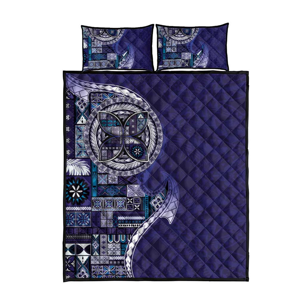 Samoan Siapo Art Tattoo Polynesian Pattern Quilt Bed Set Navy Color - Polynesian Pride