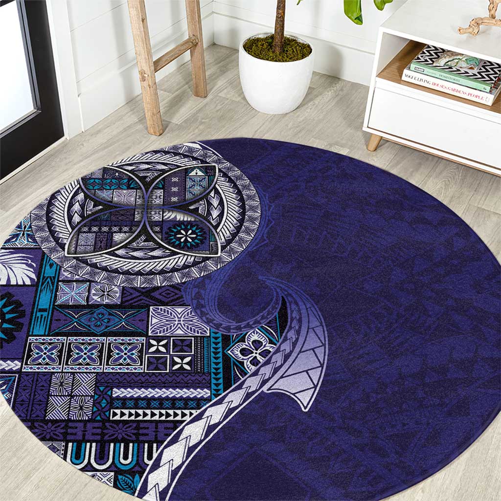 Samoan Siapo Art Tattoo Polynesian Pattern Round Carpet Navy Color - Polynesian Pride