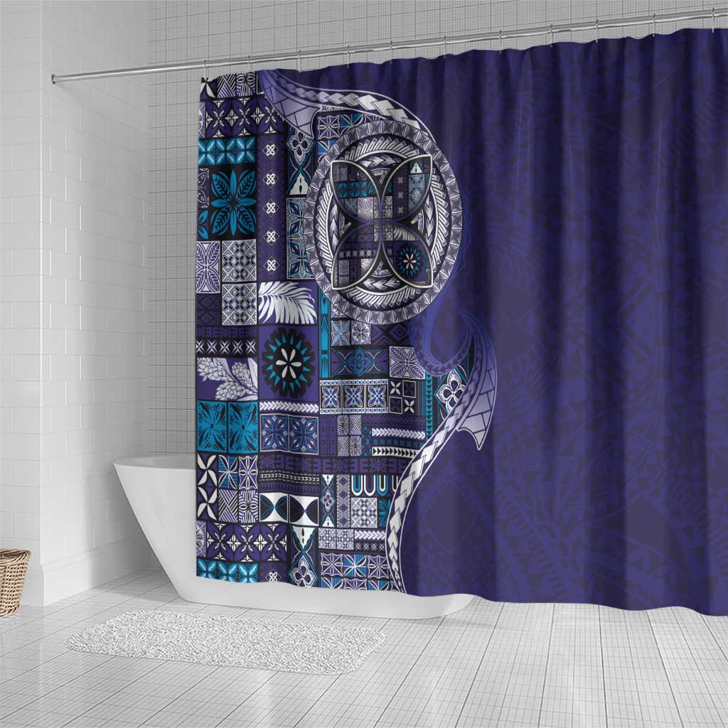 Samoan Siapo Art Tattoo Polynesian Pattern Shower Curtain Navy Color - Polynesian Pride