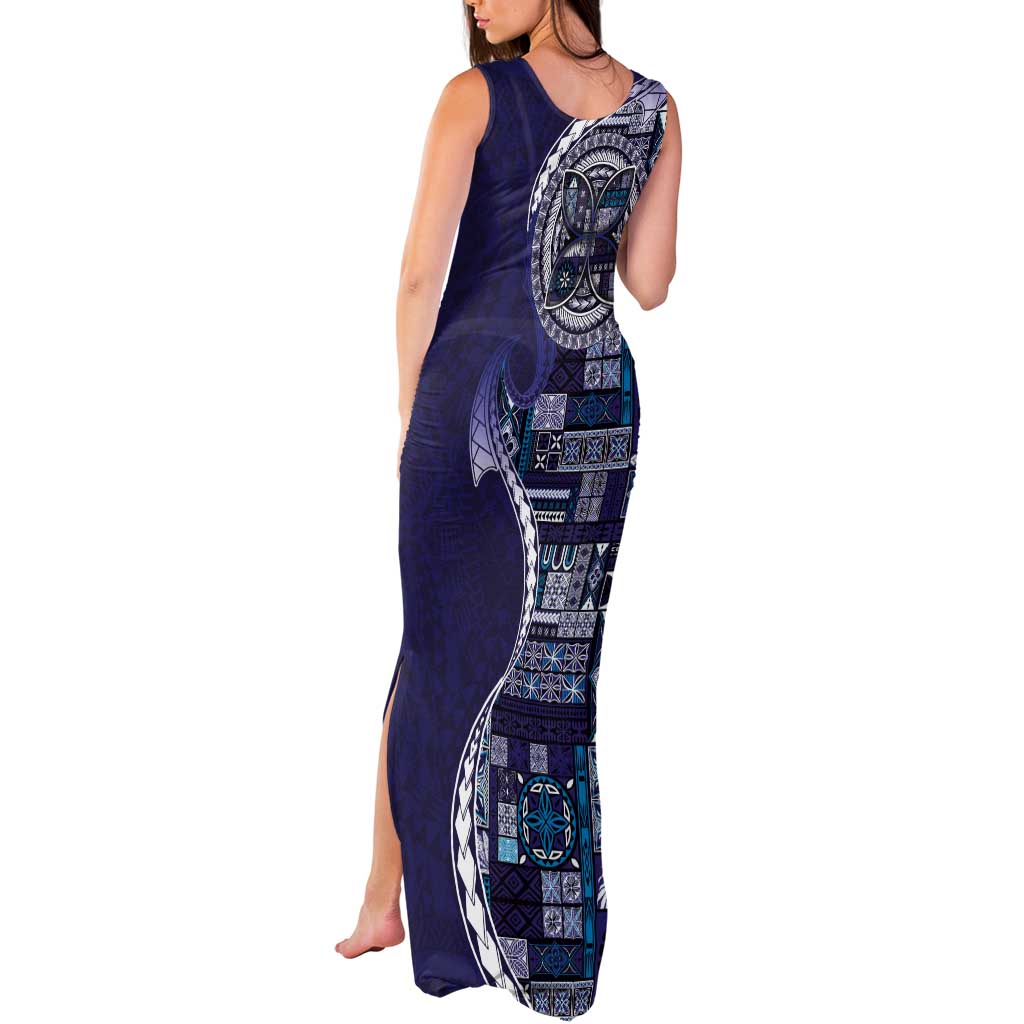 Samoan Siapo Art Tattoo Polynesian Pattern Tank Maxi Dress Navy Color - Polynesian Pride