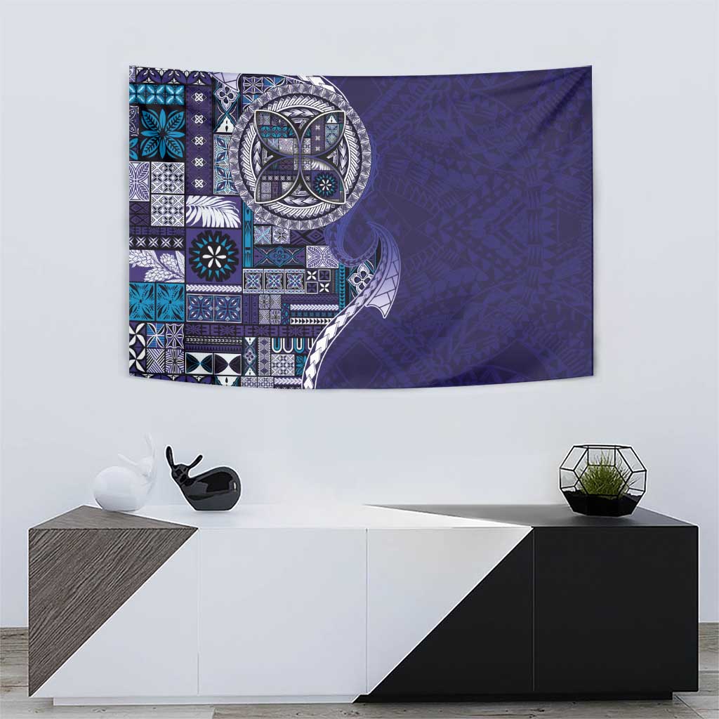 Samoan Siapo Art Tattoo Polynesian Pattern Tapestry Navy Color - Polynesian Pride