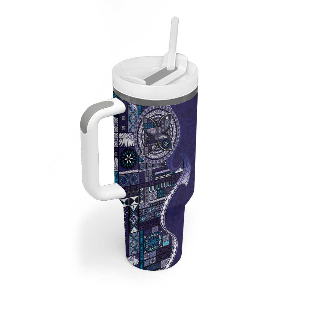 Samoan Siapo Art Tattoo Polynesian Pattern Tumbler With Handle Navy Color - Polynesian Pride