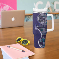 Samoan Siapo Art Tattoo Polynesian Pattern Tumbler With Handle Navy Color - Polynesian Pride