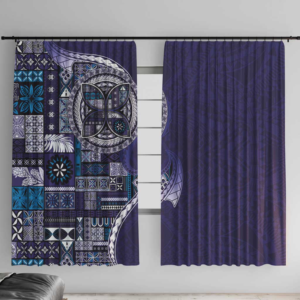 Samoan Siapo Art Tattoo Polynesian Pattern Window Curtain Navy Color - Polynesian Pride