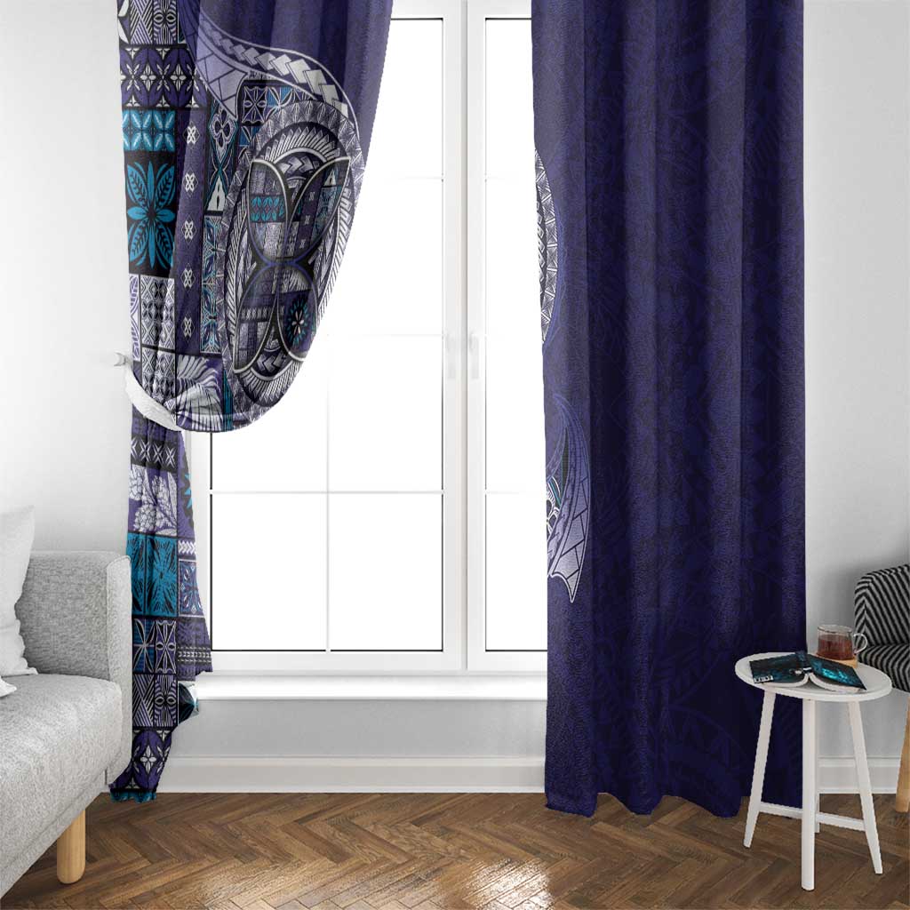 Samoan Siapo Art Tattoo Polynesian Pattern Window Curtain Navy Color - Polynesian Pride