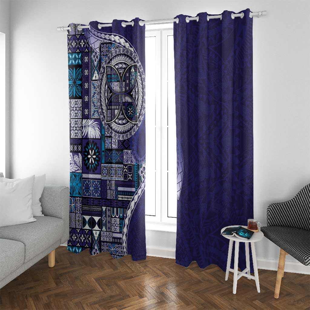 Samoan Siapo Art Tattoo Polynesian Pattern Window Curtain Navy Color - Polynesian Pride