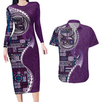 Samoan Siapo Art Tattoo Polynesian Pattern Couples Matching Long Sleeve Bodycon Dress and Hawaiian Shirt Purple Color LT03 Purple - Polynesian Pride