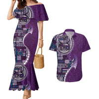 Samoan Siapo Art Tattoo Polynesian Pattern Couples Matching Mermaid Dress and Hawaiian Shirt Purple Color LT03 Purple - Polynesian Pride