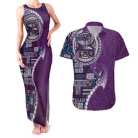 Samoan Siapo Art Tattoo Polynesian Pattern Couples Matching Tank Maxi Dress and Hawaiian Shirt Purple Color LT03 Purple - Polynesian Pride