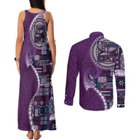Samoan Siapo Art Tattoo Polynesian Pattern Couples Matching Tank Maxi Dress and Long Sleeve Button Shirt Purple Color LT03 - Polynesian Pride