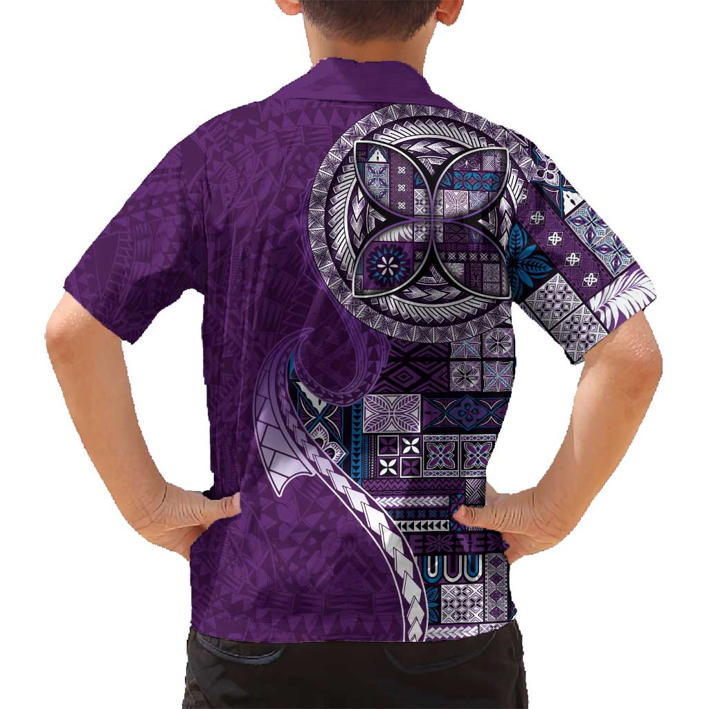 Samoan Siapo Art Tattoo Polynesian Pattern Family Matching Long Sleeve Bodycon Dress and Hawaiian Shirt Purple Color LT03 - Polynesian Pride