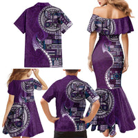 Samoan Siapo Art Tattoo Polynesian Pattern Family Matching Mermaid Dress and Hawaiian Shirt Purple Color LT03 - Polynesian Pride
